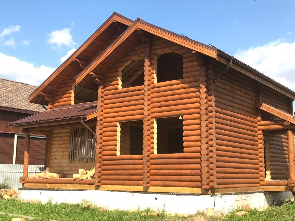 Сруб пропитан грунтом и масло-воском для наружных работ, цвет: орех. 