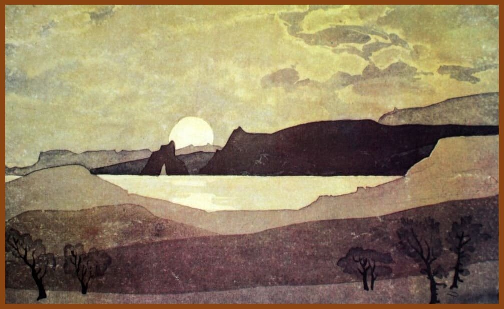 "Восход луны встречали чаек клики" (бумага, акварель) 1926 г.