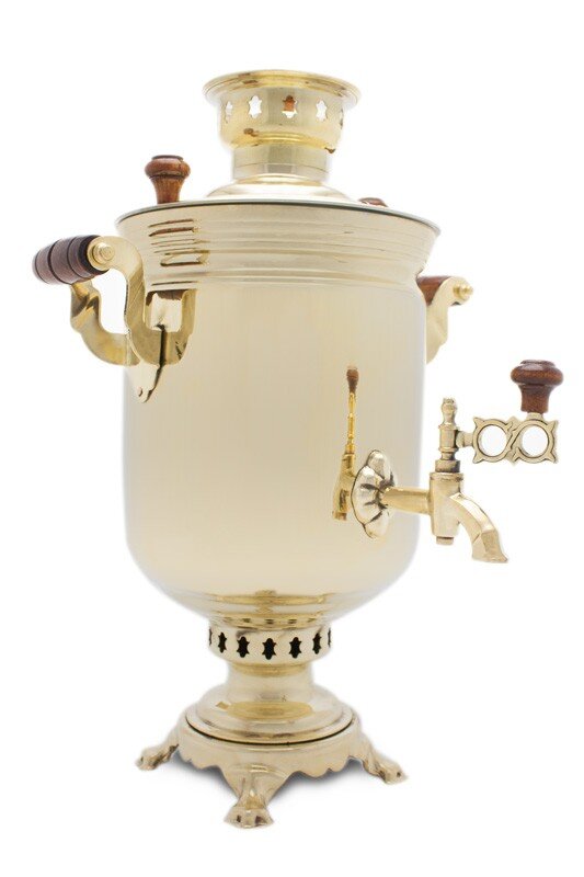      Классический жаровой самовар на 5 литров. Цвет - золото, полированная латунь                                          