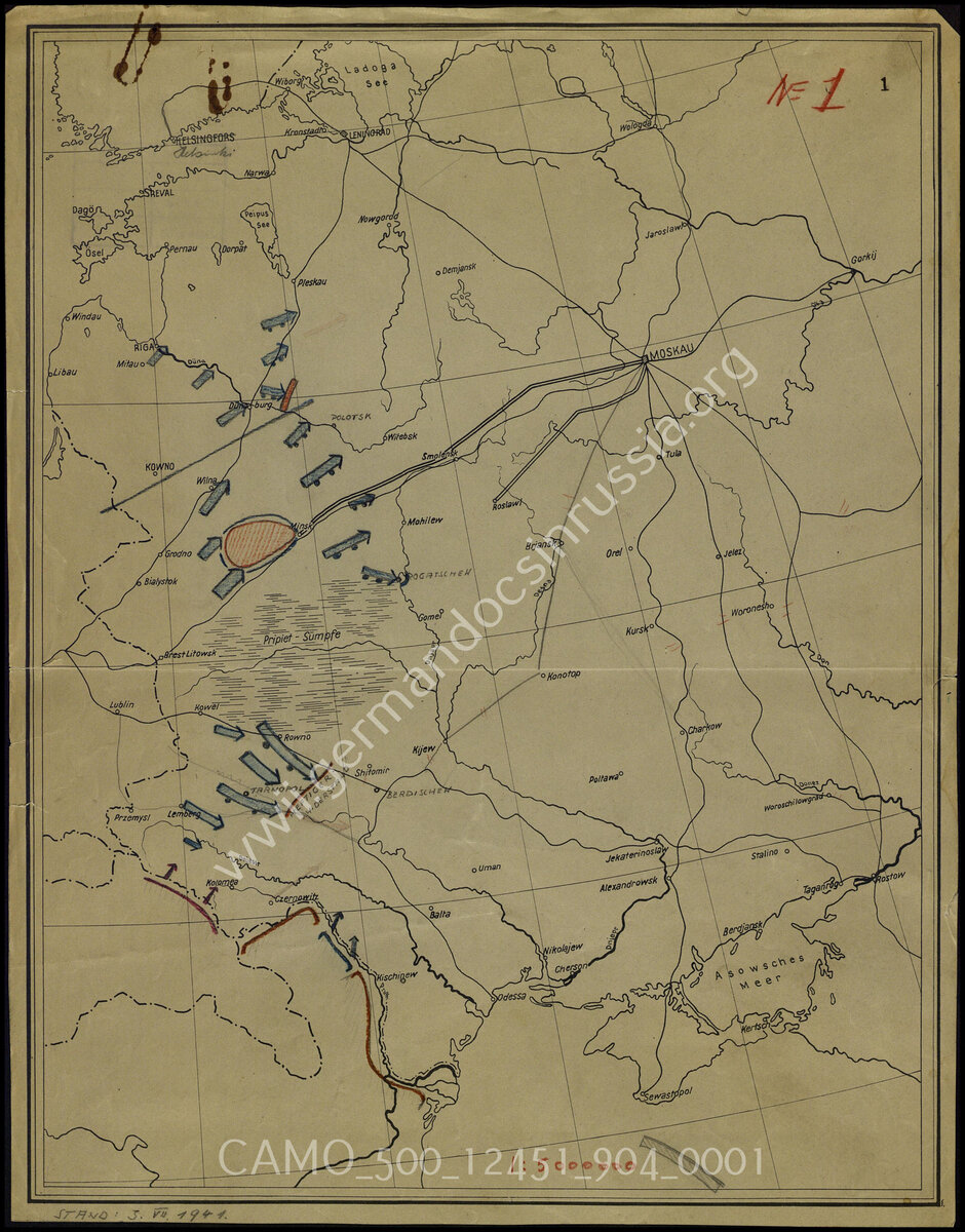 Начальный этап ВОВ. Карта обстановки на 3 июля 1941 года.