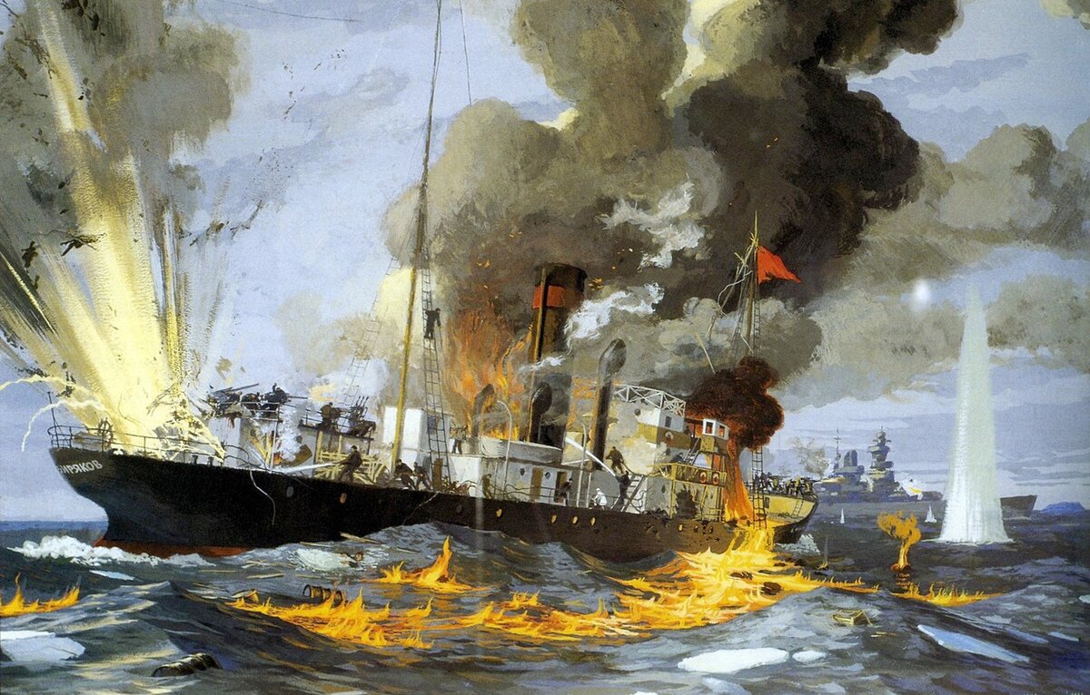 1942, 25 августа - Пароход «Александр Сибиряков» геройски погиб в неравном бою с немецким тяжелым крейсером «Адмирал Шеер» в Карском море 