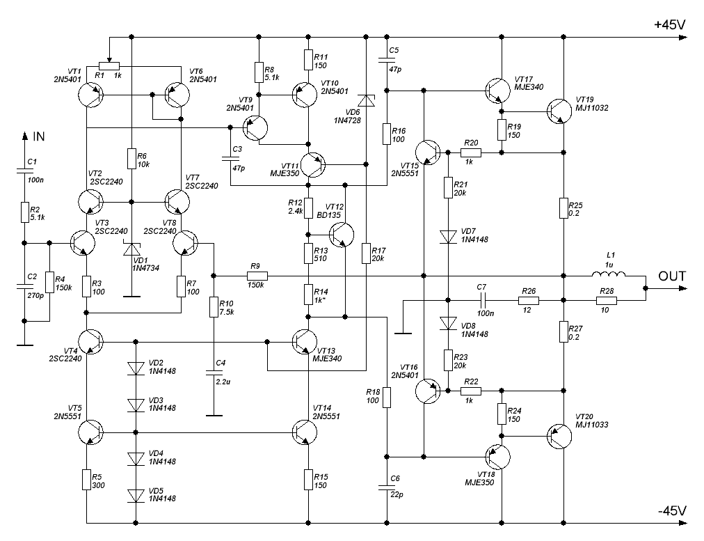 Схема высококачественного усилителя мощности
