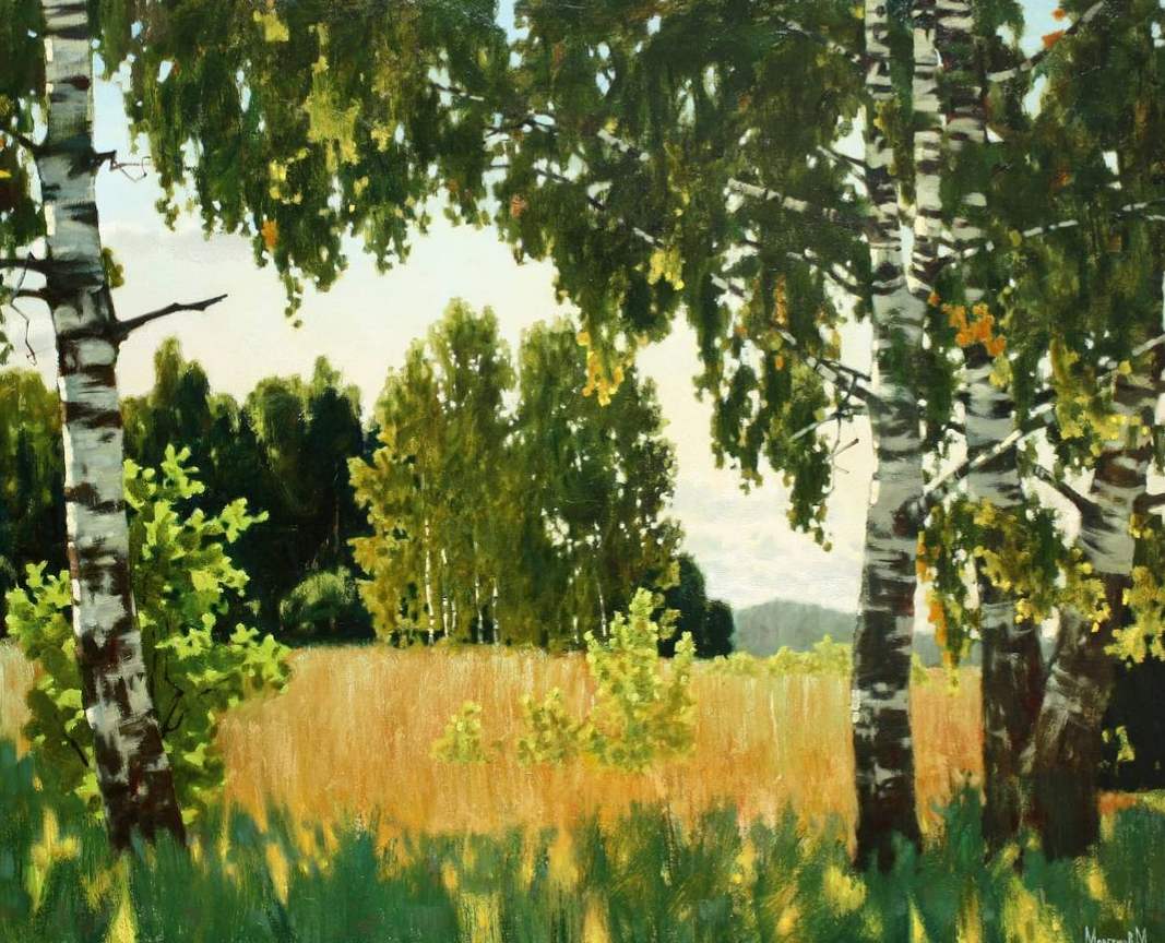 Фотография картины М. Моргунова "Берёзы, освещенные солнцем" (из открытых источников)