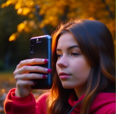 Девушка делает фото на смартфон