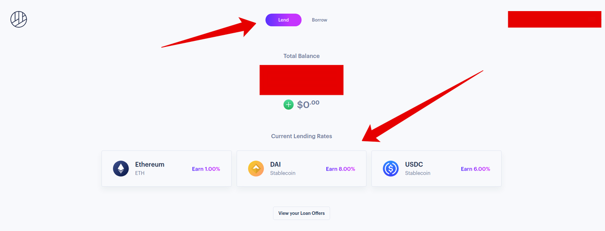 Выбираем режим LEND и токен, который будем одалживать