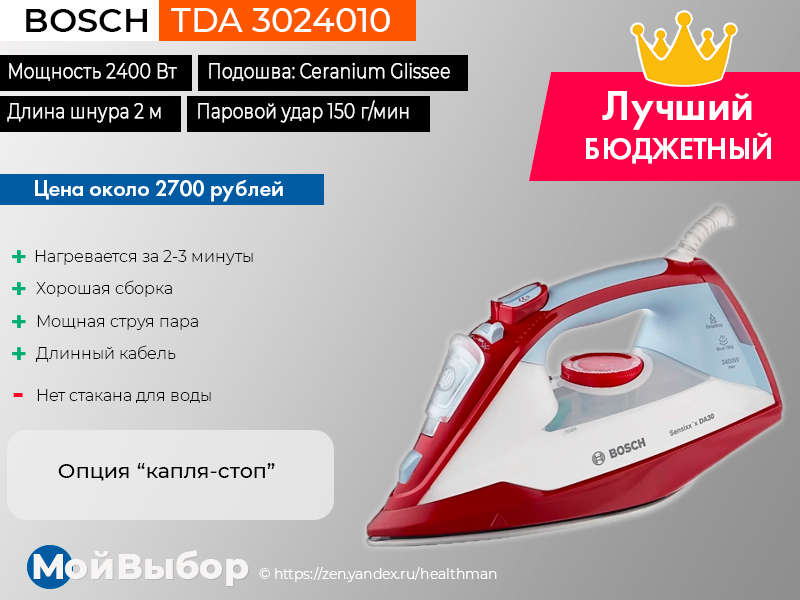 Утюг бош Bosch TDA 3024010 4. Рейтинг утюгов по качеству и надежности. Утюг цена качество рейтинг.