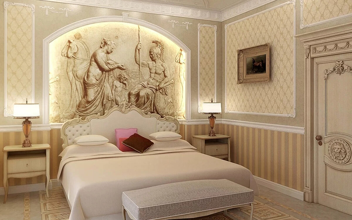 Греческий интерьер спальни