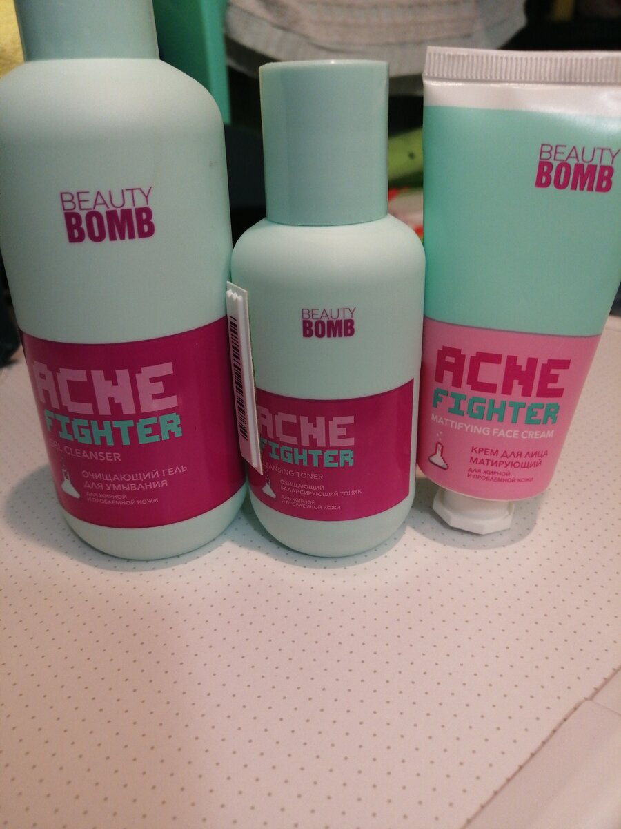 Гель, тоник и крем Acne Fighter от бьюти бомб