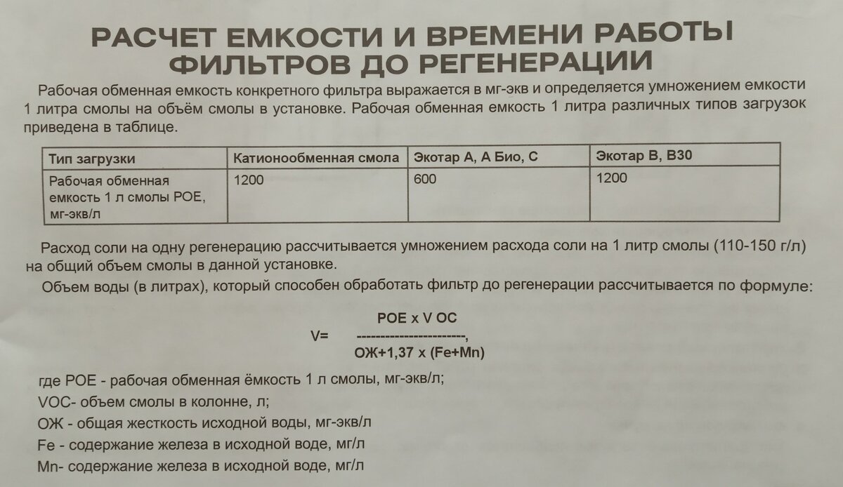 Расчет емкости фильтра