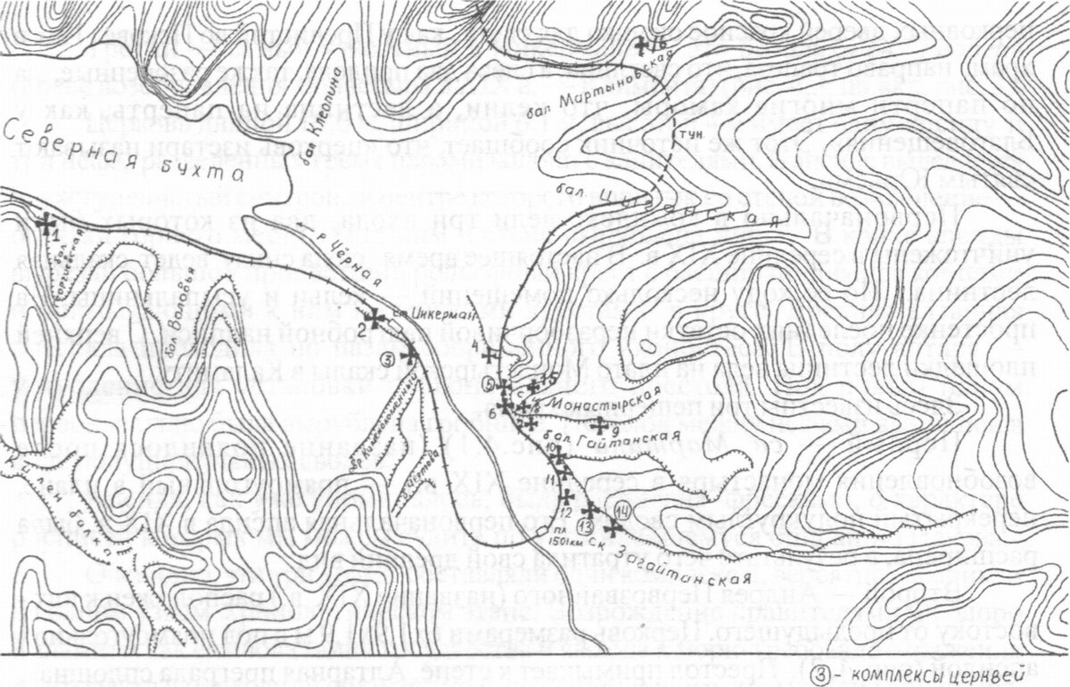 Карта из книги Ю.М. Могаричева «Пещерные города в Крыму»