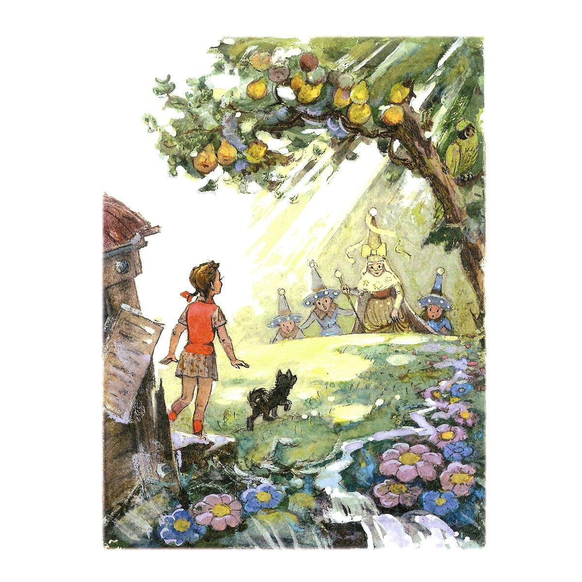 Элли встречает добрую волшебницу Виллину, которая, разумеется, ей поможет. 