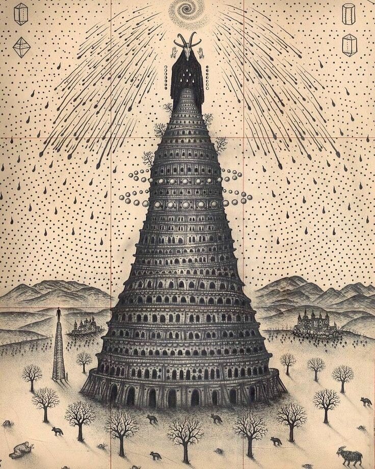 Быстро вращающаяся нейтронная звезда и падающие с неба метеориты. Гравюра. Даниэль Мартин Диас.