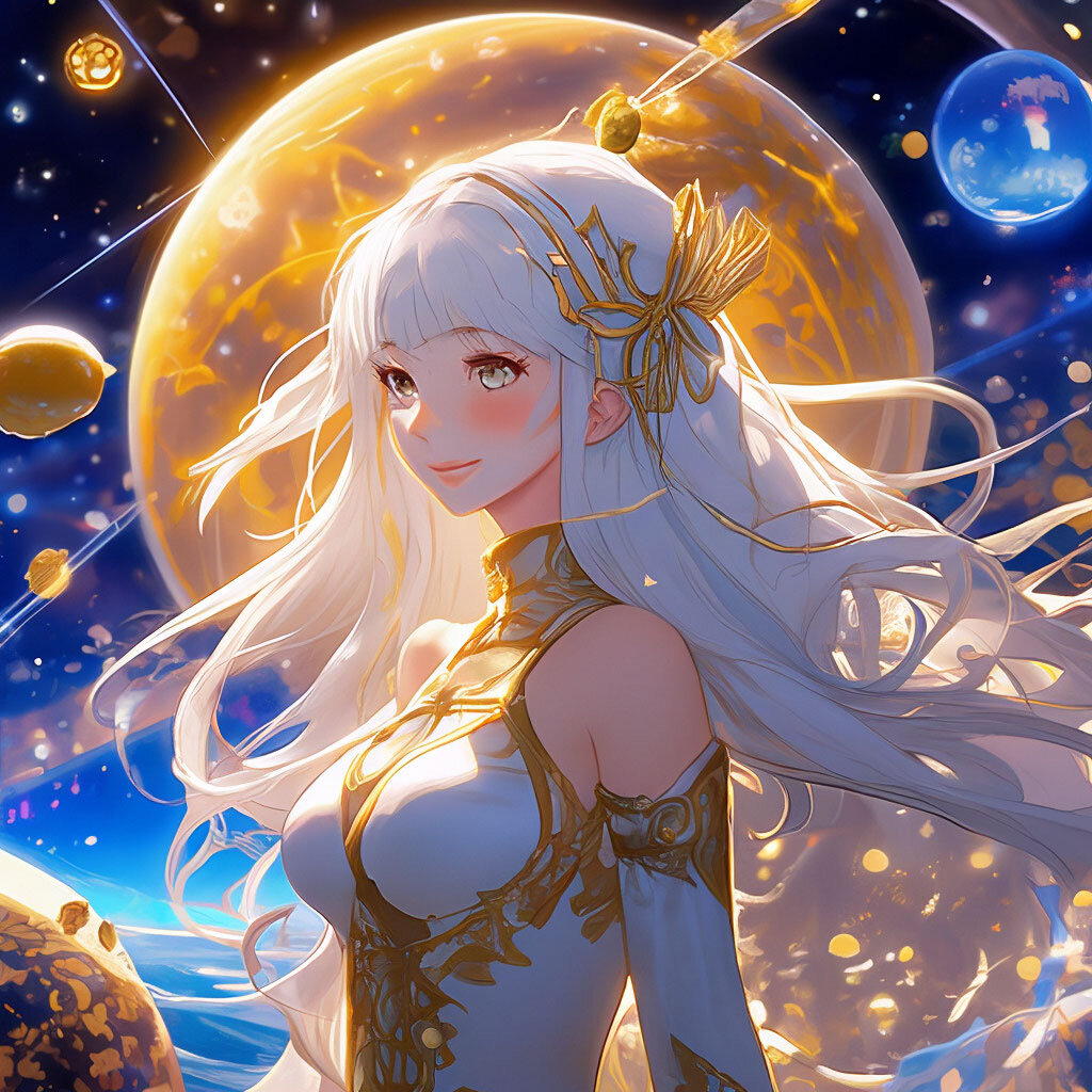 Новый мир: пейзаж, потрясающая русалка в космическом царстве, длинные белые волосы, гипердетализация, симметрия, гиперреализм, высокое качество, 
фоновый космический пейзаж с планетами и множеством теплых тонов и звезд, золотое сечение, fake detail, trending pixiv fanbox, in style of makoto shinkai studio ghibli genshin impact jamesgilleard greg rutkowski chihoaoshima