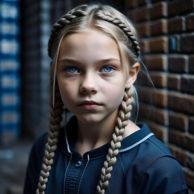 Назовем эту девочку с картинки, сгенерированной кандинским, Аней. Типаж очень похож. Особенно цвет волос и глаз