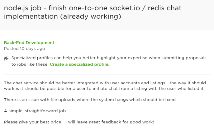 Описание моей первой задачи на Upwork