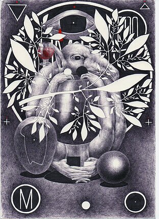 «Портрет Лермонтова» из серии «Бестиарий» (1998, Дмитрий Пригов) Бумага, акрил, шариковая ручка 29,5 x 21 см
