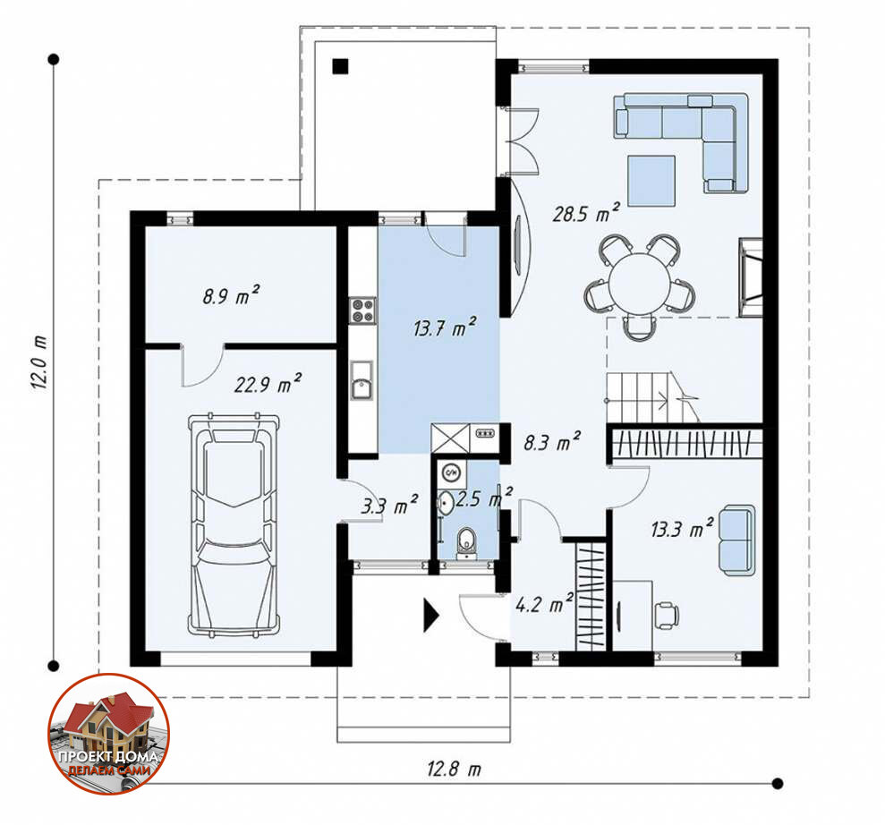 Двухэтажный 6-ти комнатный дом 12х13 м., с гаражом, общей площадью 165 кв.м.
