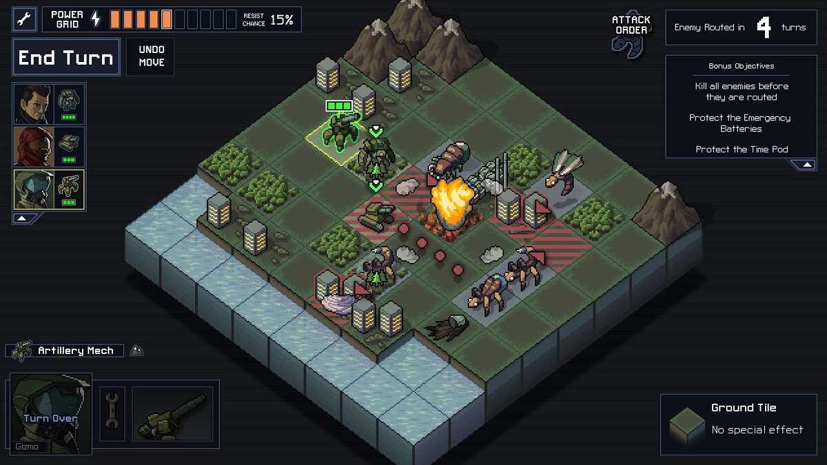 Типичное поле боя в Into the Breach