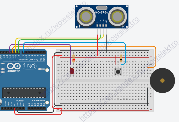 Схема сигнализации на датчике HC-SRO4
