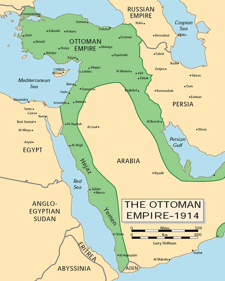 Карта 1914 года османской империи