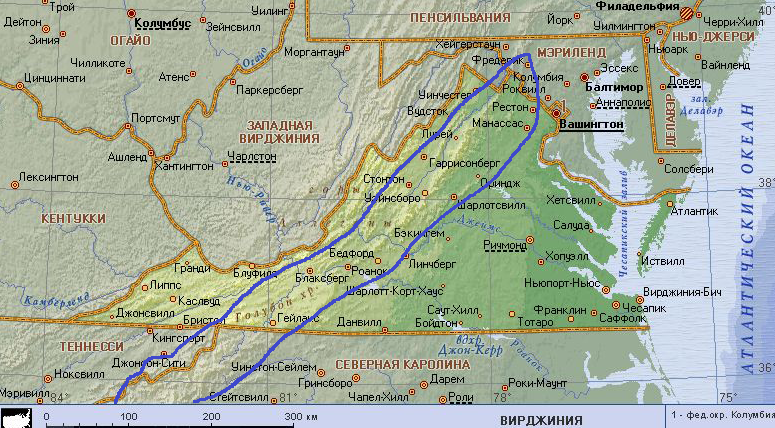 Карта вирджинии сша с городами и штатами на русском