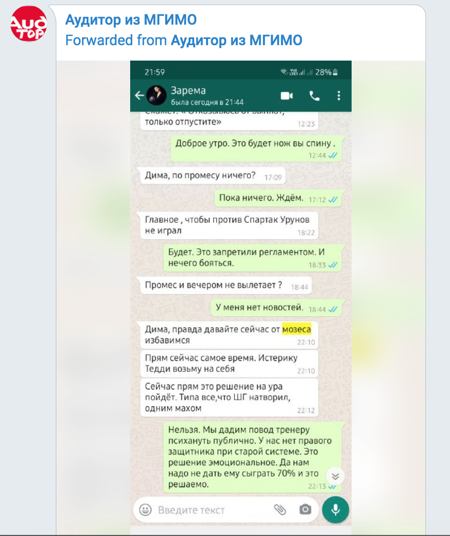 Скриншот из телграм-канала "Аудитор из МГИМО".