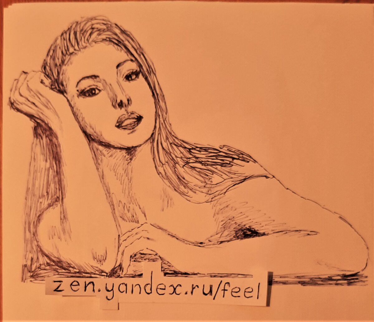 Рисунок девушки шариковой ручкой