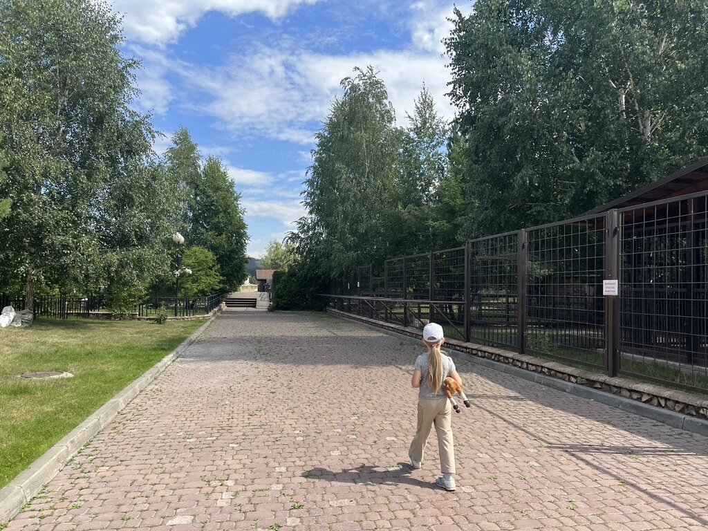 Ребенок гуляет по тайному зоопарку в Красноярске
