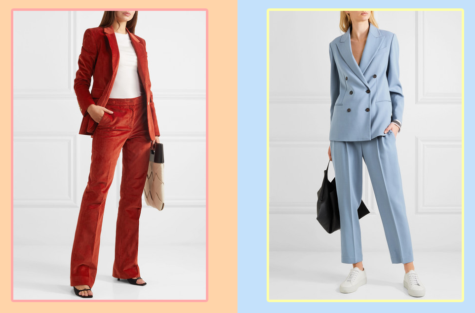 GABRIELA HEARST: брюки расклешенные к низу; BRUNELLO CUCINELLI: прямые брюки длиной 7/8