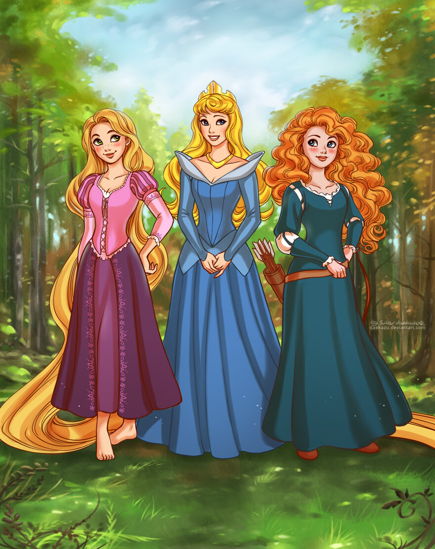 Три принцессы. Принцессы Disney Рапунцель Мерида. Дисней Мерида Аврора. Принцесса Мерида и Рапунцель. Принцессы Мирида ,блль ,ропунцель