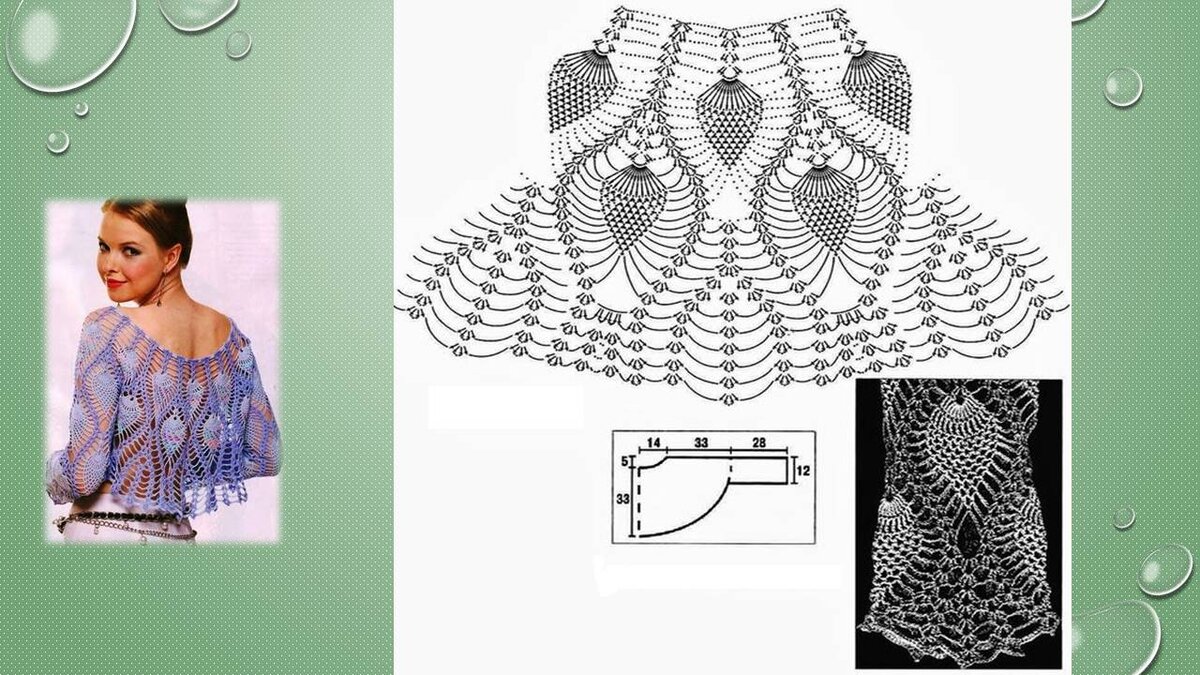 Ажурное болеро с узором “веера” (Вязание крючком)