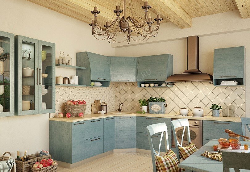 Угловая кухня из массива березы в стиле кантри