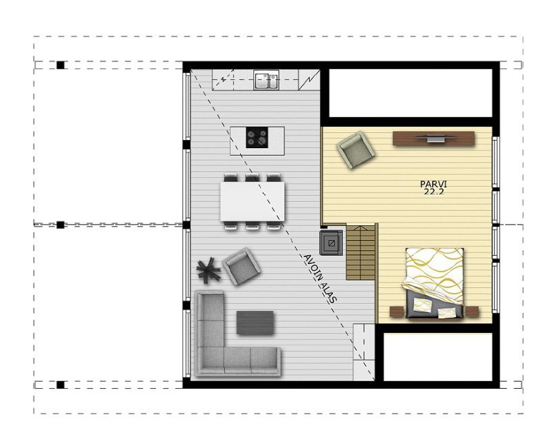 Типичное обозначение лофта на плане финского дома