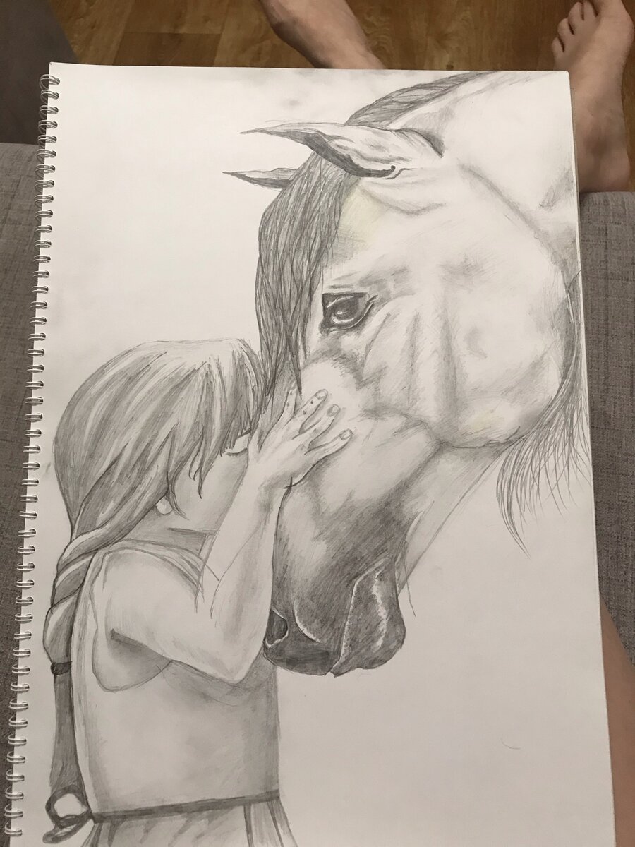 Мой рисунок. Девочка и конь.