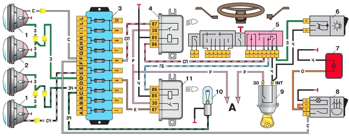 Схема подключения реле фар на ваз 2106