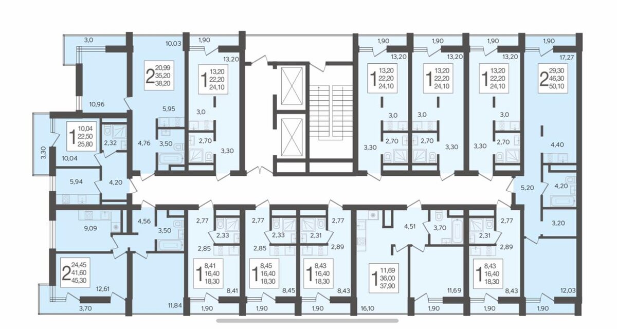 Из 13 квартир на этаже 9 это малогабаритные студии. ЖК Кислород в Сочи