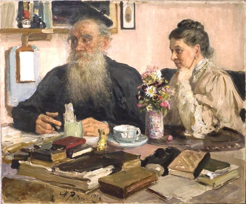 Илья Репин. Портрет Л.Н.Толстого с женой С.А.Толстой, 1907.