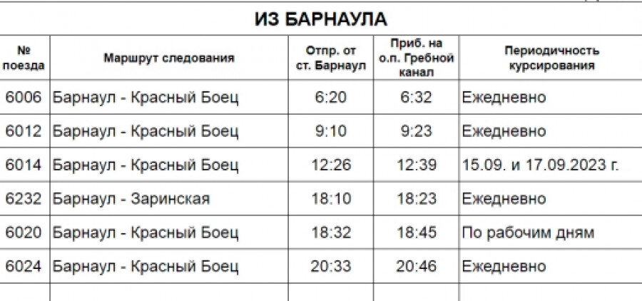 Расписание барнаул косиха на сегодня