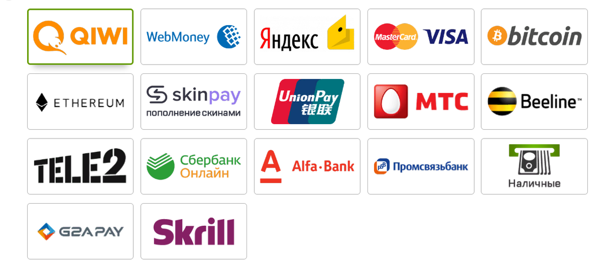 Все платежные системы для пополнения. 