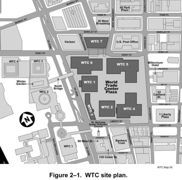Башни близнецы WTC1-2, на здание 3 упало часть строения, дальше см.