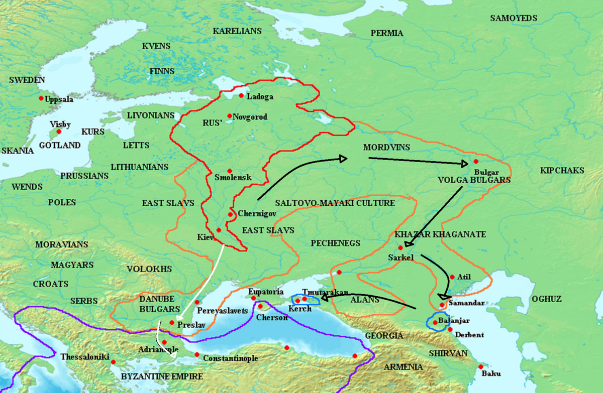 Карта поход святослава на хазар