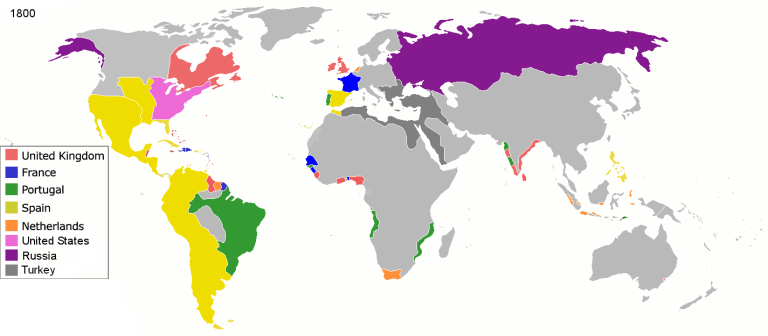 Желтым отмечены испанские территории к 1800-му году. (https://laamericaespanyola.wordpress.com/)