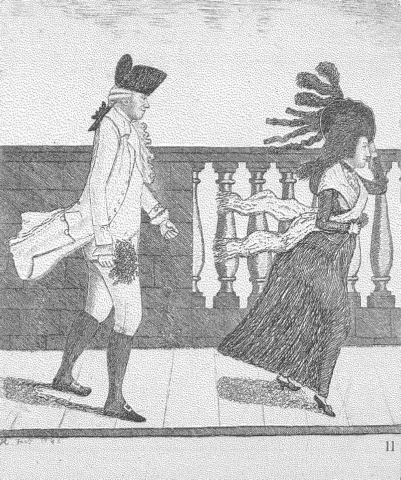 Доктор Джеймс Грэм, идущий по Северному мосту при сильном ветре, карикатурный портрет 1785 года. Из открытых источников. 