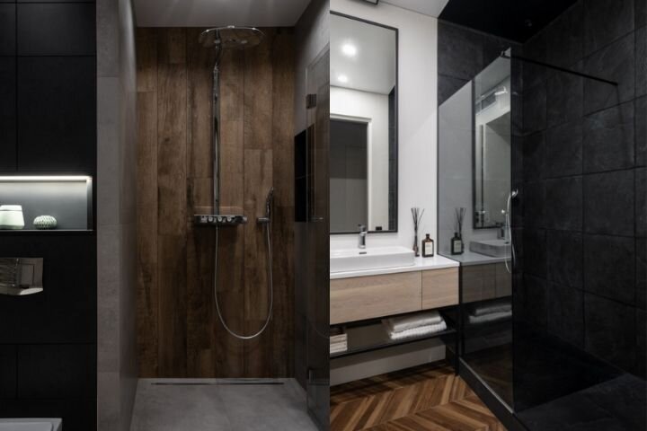 Черные акценты в ванной комнате