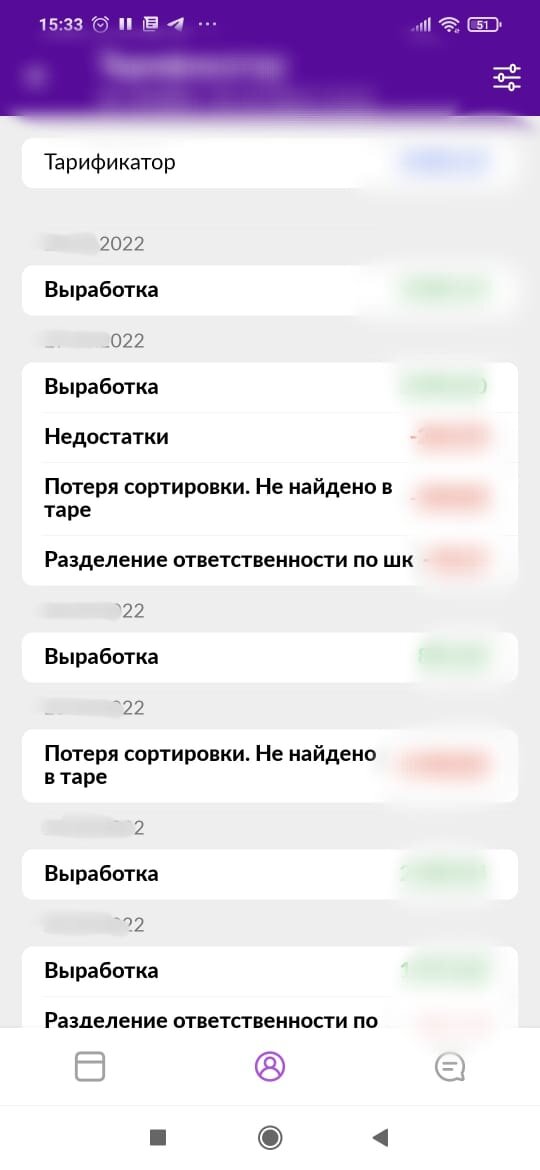Так выглядит скрин приложения. Зеленое - это то, что заработал, а красное, соответственно, штраф