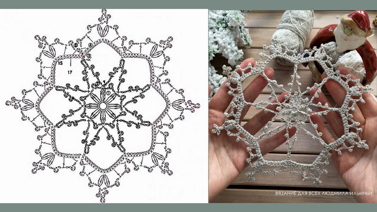 Эта снежинка связана из нити с люрексом