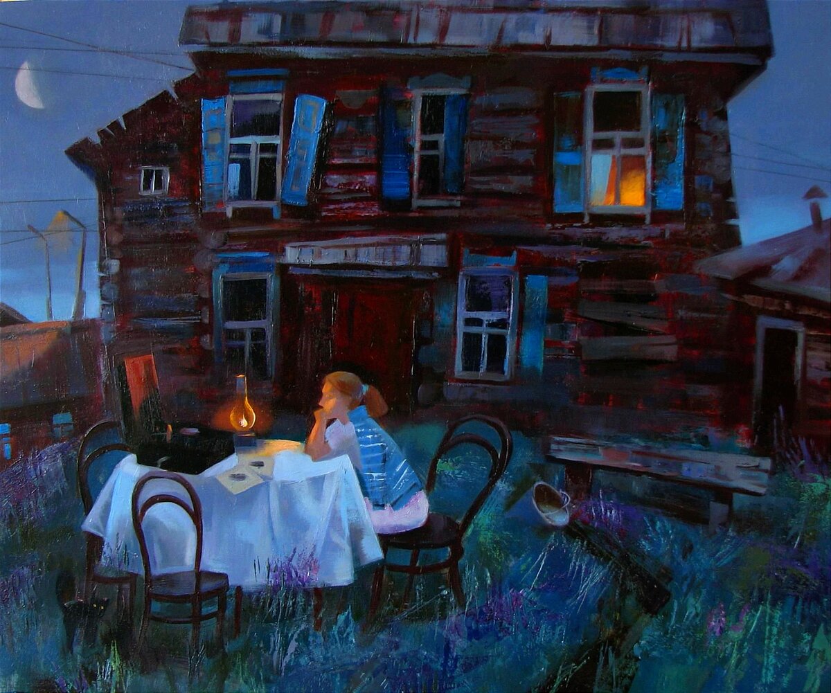 "Вечер", художник Маргарита Чигина. Картина для иллюстрации с сайта ru.pinterest.com, обработка автора