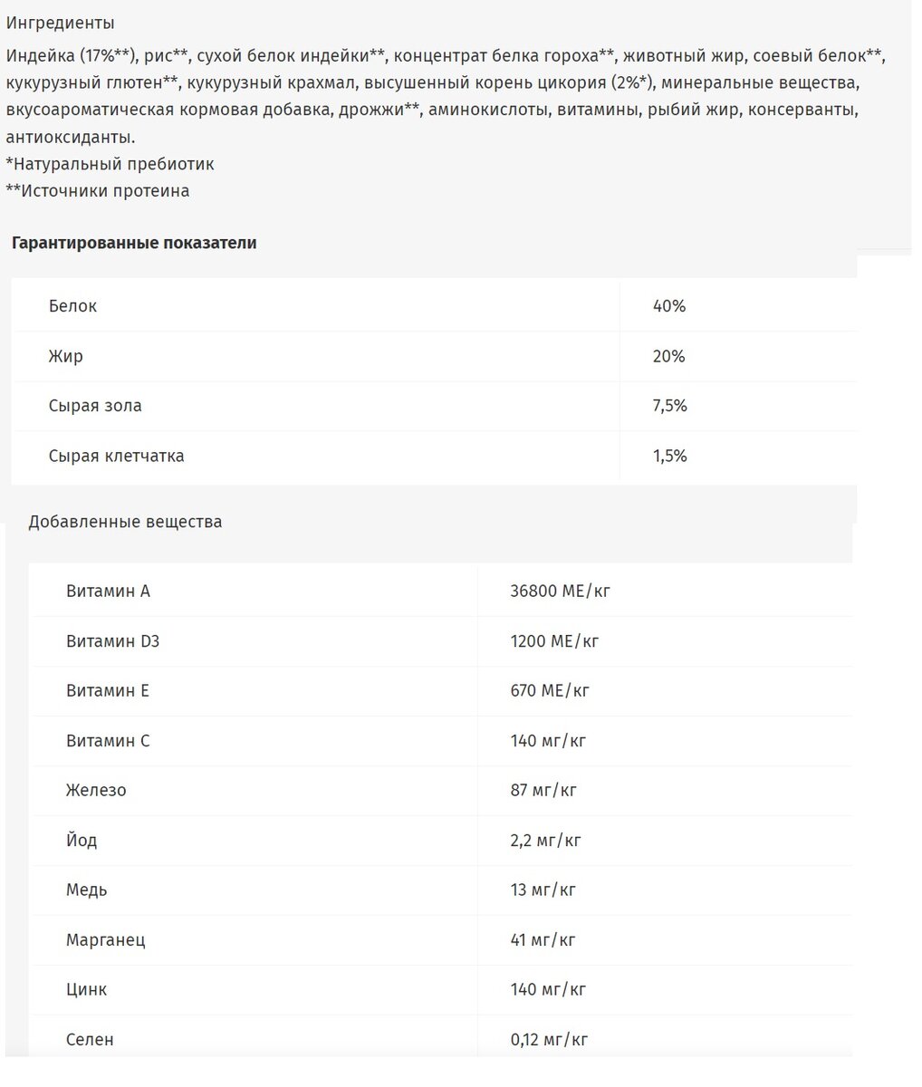 Состав корма Proplan для котят для чувствительного пищеварения