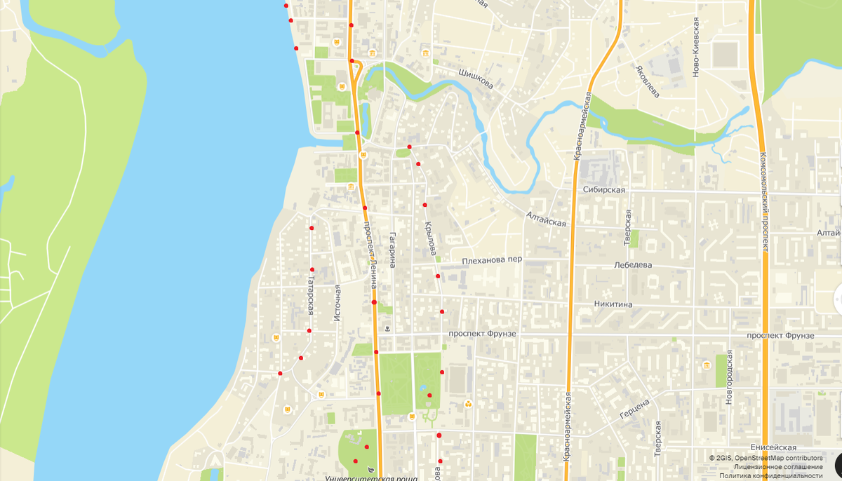 Карта, где удалось побывать в Томске. 