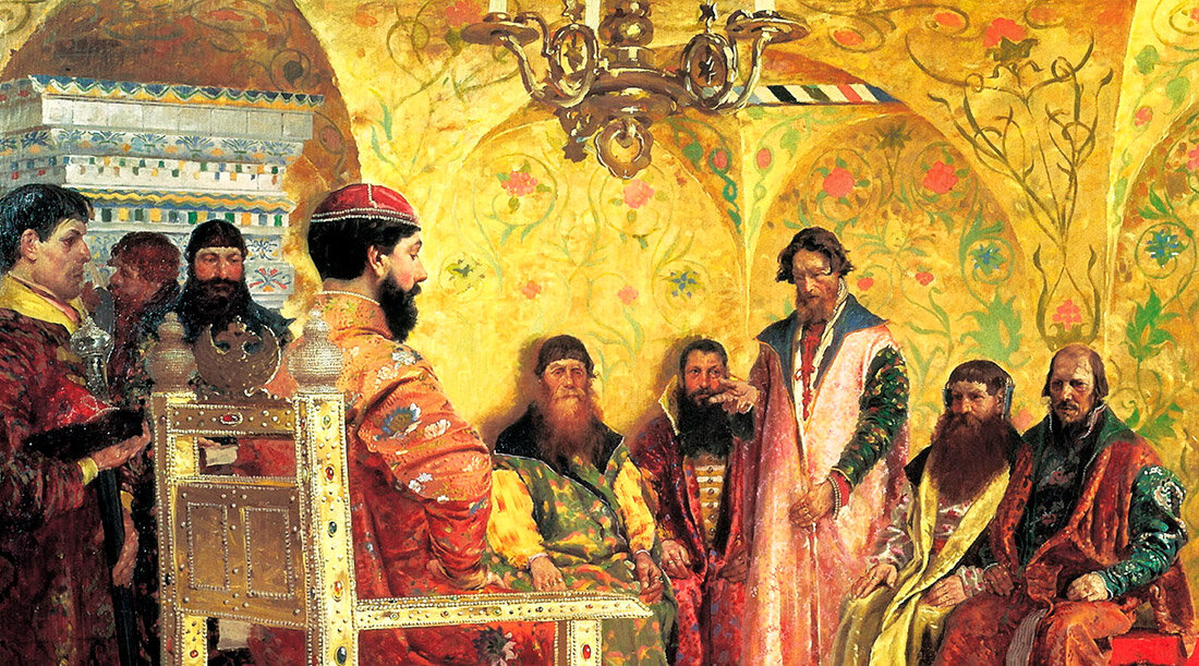 Сильное боярство было. Боярская Дума 17 век. Рябушкин сидение царя Михаила Федоровича с боярами.